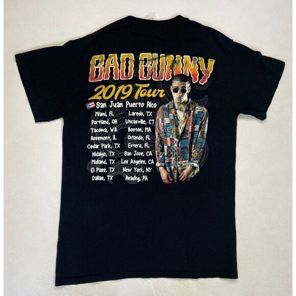 Bad Bunny 2019 Tour Graphic T-shirt Women Small Black Short Sleeve Music - Picture 3 of 6